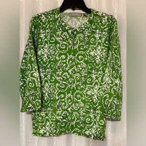 Liz Claiborne green, white, and black patterned cardigan. Sz.XL